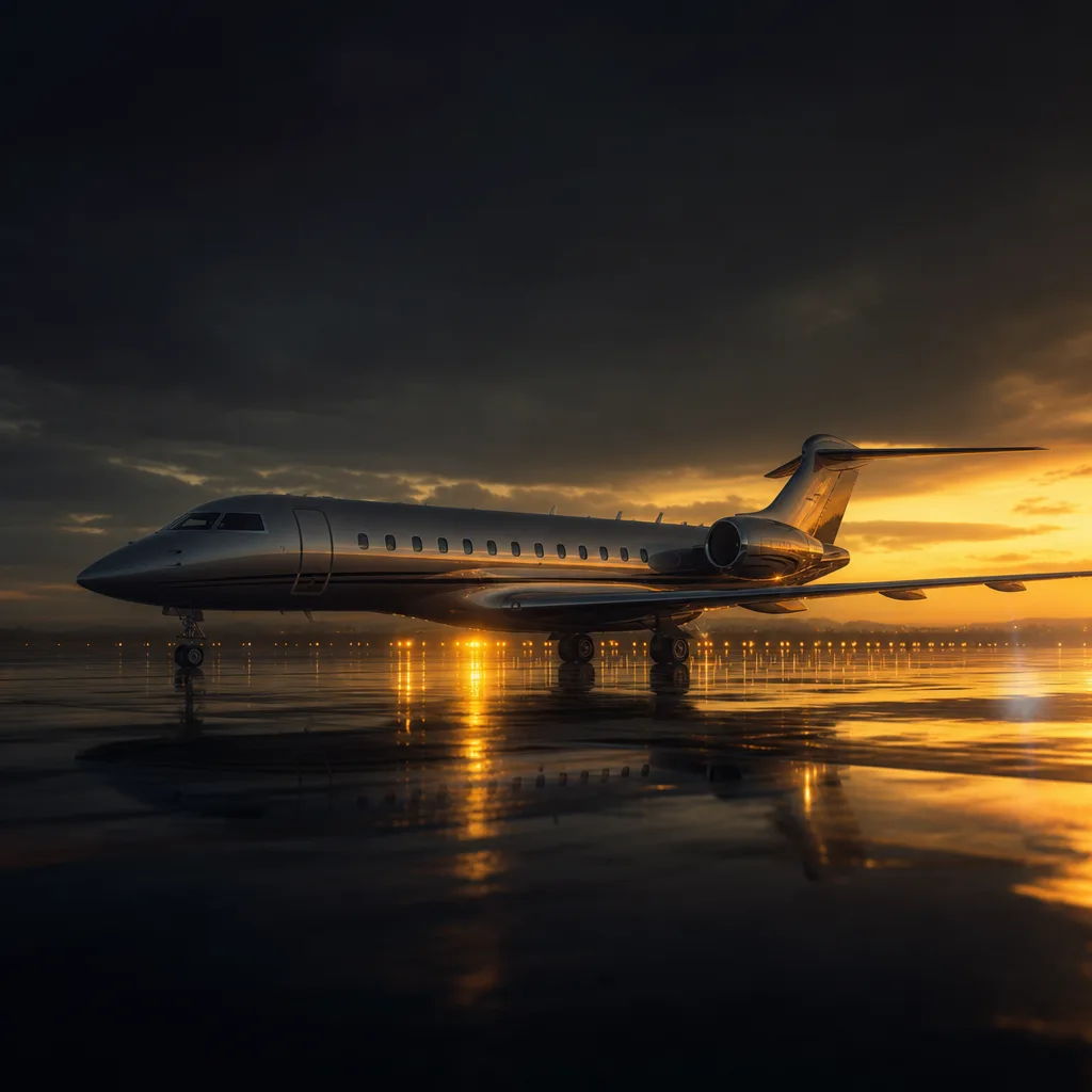 Private Jet on Runway at Dusk